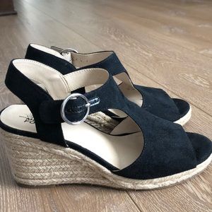 Black open toe wedge sandals